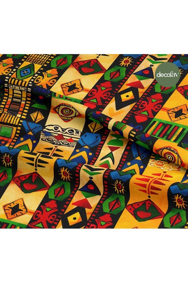Afrikanın Renkli ve Etnik Geometrik Desenli Dijital Baskılı Kumaş Afrikanın Renkli ve Etnik Geometrik Desenli Dijital Baskılı Kumaş